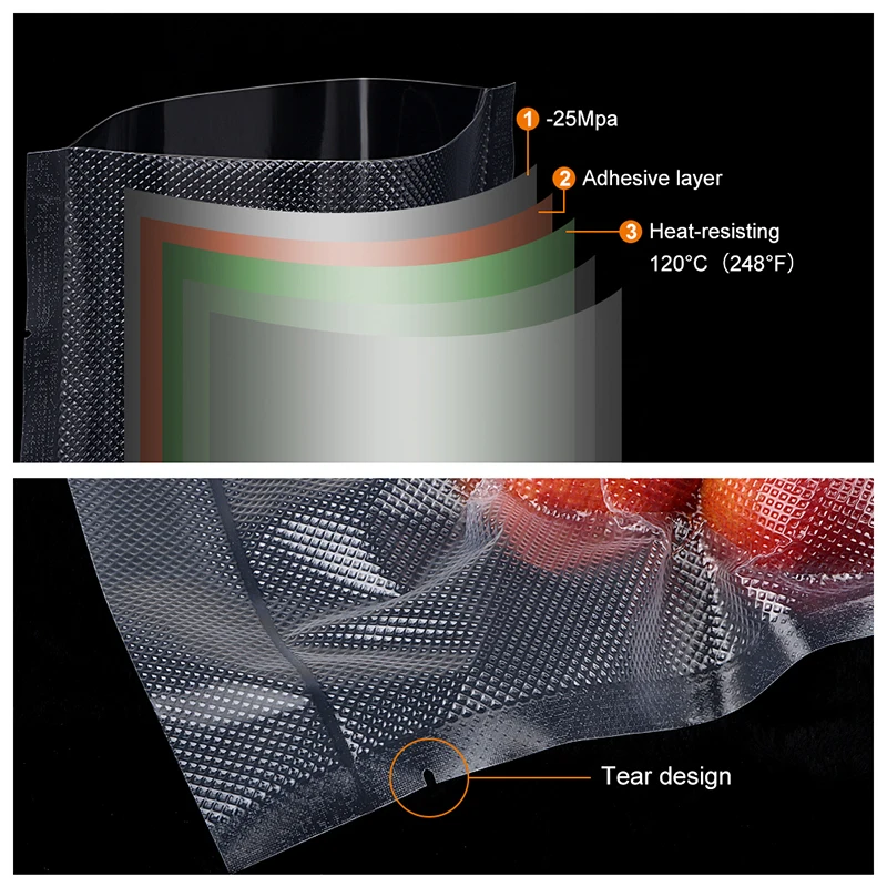Sacos de selagem do empacotador do vácuo da cozinha para a máquina de empacotamento do vácuo 17x25cm 28x35cm sacos do saco do aferidor do vácuo máquina do aferidor do alimento
