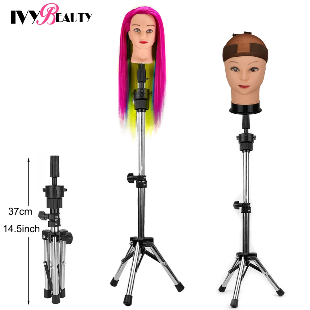 Adjustable Wig Head Stand Tripod Mannequin Manikin Head Tripod Hairdressing Training Head Holder For Wig Making Hair Styling