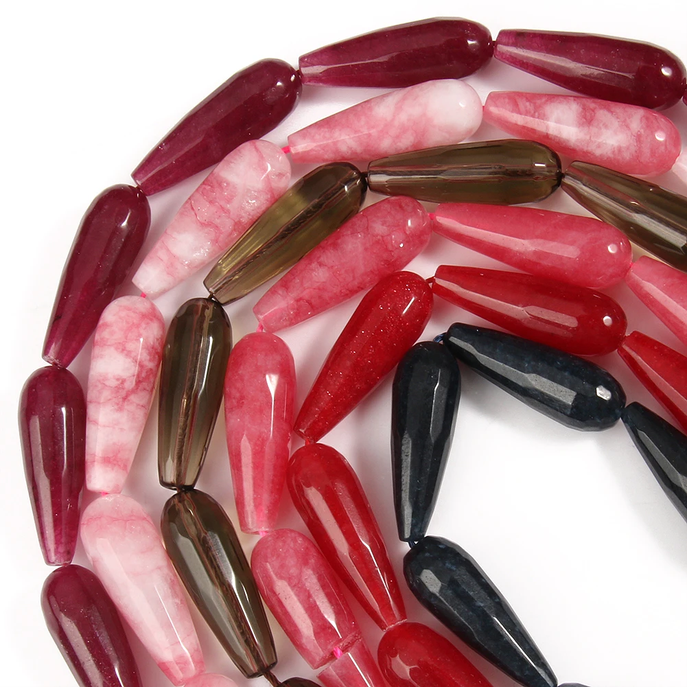 Natural Stone Faceted Rhodochrosite Smoky Quartzs Waterdrop Shape Loose Beads for Jewelry Making DIY Bracelet Accessories 15\'\'
