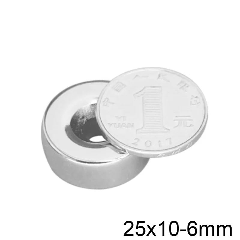 1/2/5/10/20/50pcs 25x10-6 mm Neodymium Magnet Disc 25*10 mm Hole 6mm Circle Magnets 25X10-6mm Round Countersunk Magnetic 25*10-6