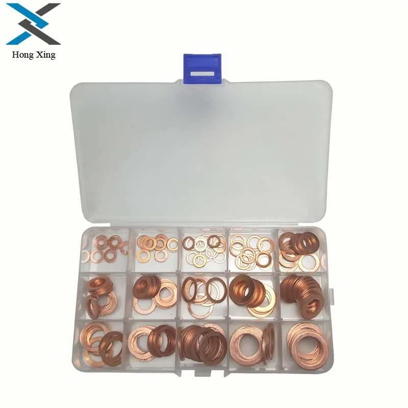 

150pcs Copper Washer 15Sizes Solid Sealing Ring Set M5/6/7/8/10/10.5/11/12/12.5/14/15/16/16.5/17.5 Copper Gasket Washers