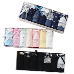 7 Pcs/lot Lace Seamless Panties Women Cotton Underwear Briefs Print Lingeries Cueca Sports Shorts Solid Underpant Girls Ladies