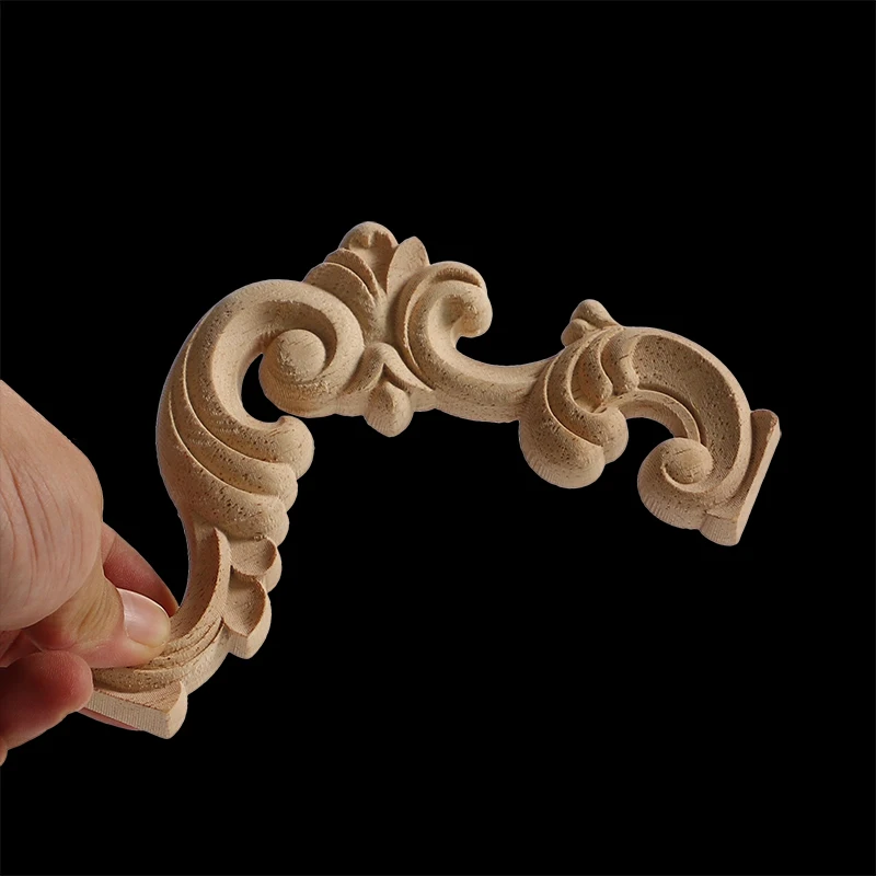 Wood Appliques Corner Flower Exquisite Carving Natural Furniture Wooden Mouldings Vintage Unpainted Accessories Decoration Decal