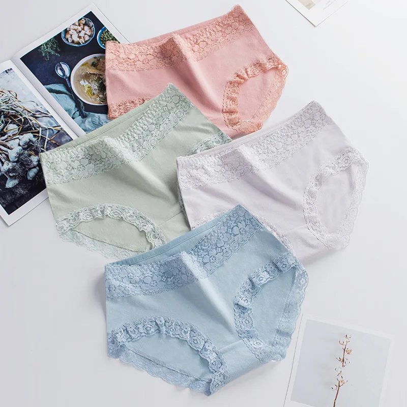 12PCS /Lot Women\'s Underwear Cotton Cute Sexy Comfortable Soft Lace Panties For Women Girl Briefs Seamless Lingerie Underwear