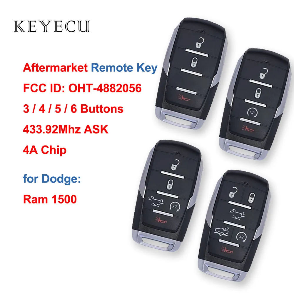 

Aftermarket Smart Remote Key Fob 433.92MHz ASK PCF7939M / HITAG AES / 4A Chip for Dodge Ram 1500 2019 2020 OHT-4882056