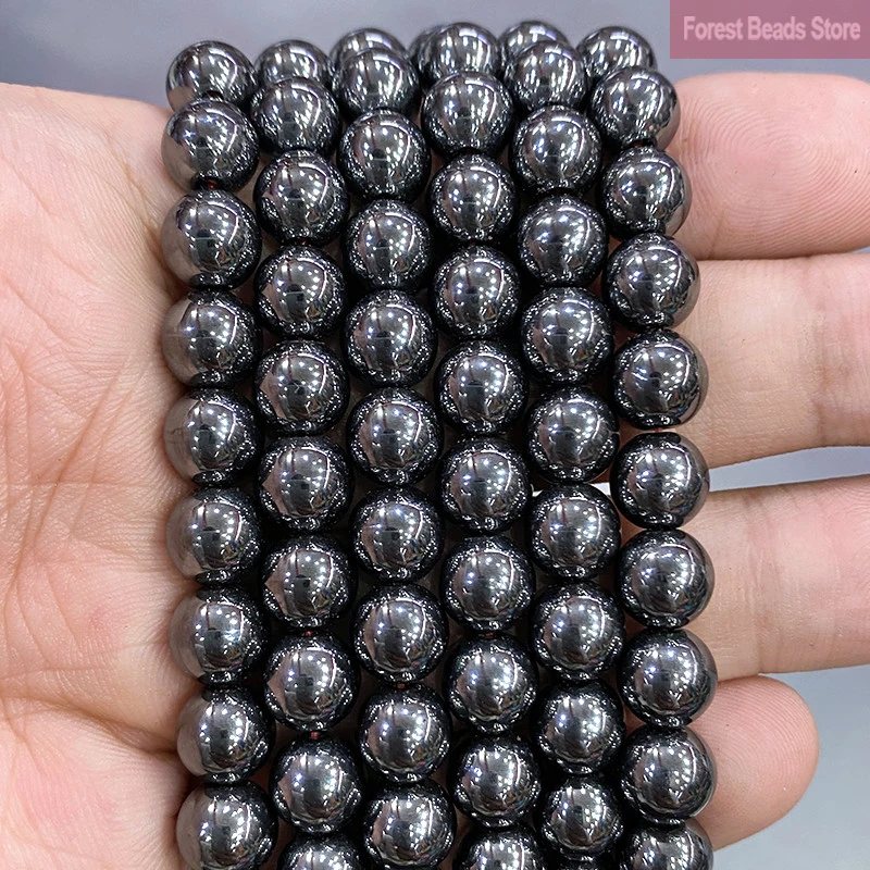 Natural Stone Smooth Black Hematite Round Beads DIY Handmade Bracelet Necklace for Jewelry Making 15