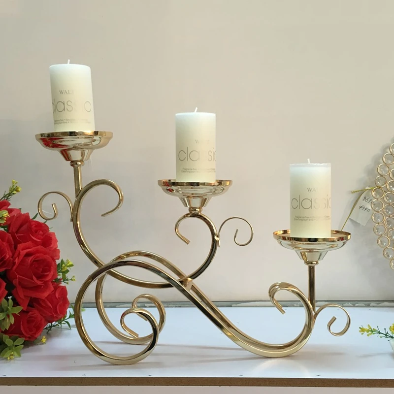 IMUWEN 3-Arms Candle holders Metal Candelabras Shiny Gold Candlesticks Wedding Centerpieces Candle Holder For Home Decoration