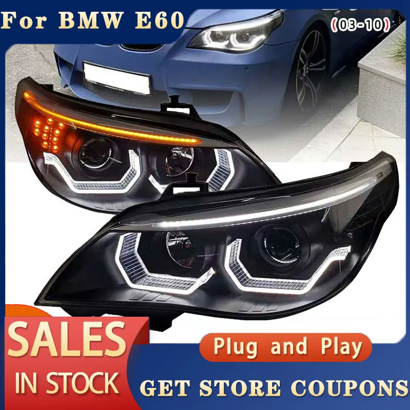 For BMW E60 2003-2010 LED Head light DRL Fog Lamp Turn Signal Light Low and High Beam Angel Eye Projector Lens