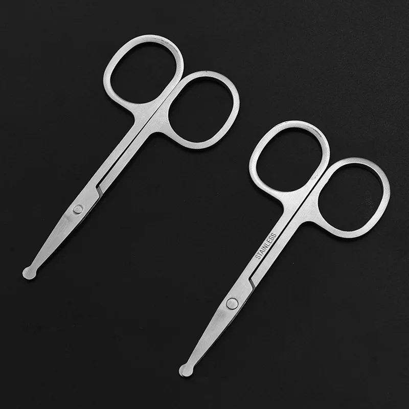 100% New 1pc Stainless Steel Mini Portable Curved Mustache Nose Ear Hair Remover Scissor Trimmer Safety Tips