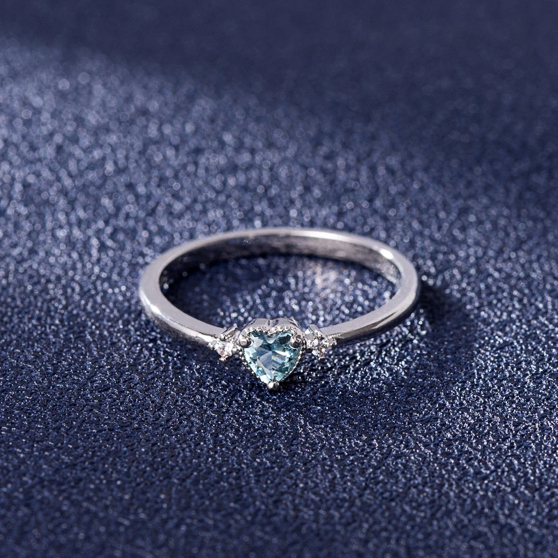 Fashion Women Rings 925 Silver Jewelry Heart Shape Blue Zircon Gemstone Finger Ring for Wedding Engagement Party Gift Ornaments