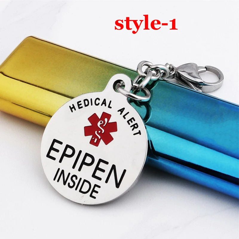 Epipen Tag, Epipen Bag Tag - ESA Tag - Zipper Pull - Entirely Surgical Stainless Steel Medical Alert Symbol ID Tag Keyring