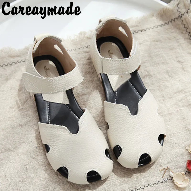 Careaymade-Genuine Leather sandals,women's shoes,college style,summer art shoes,round head,comfortable original flat shoes