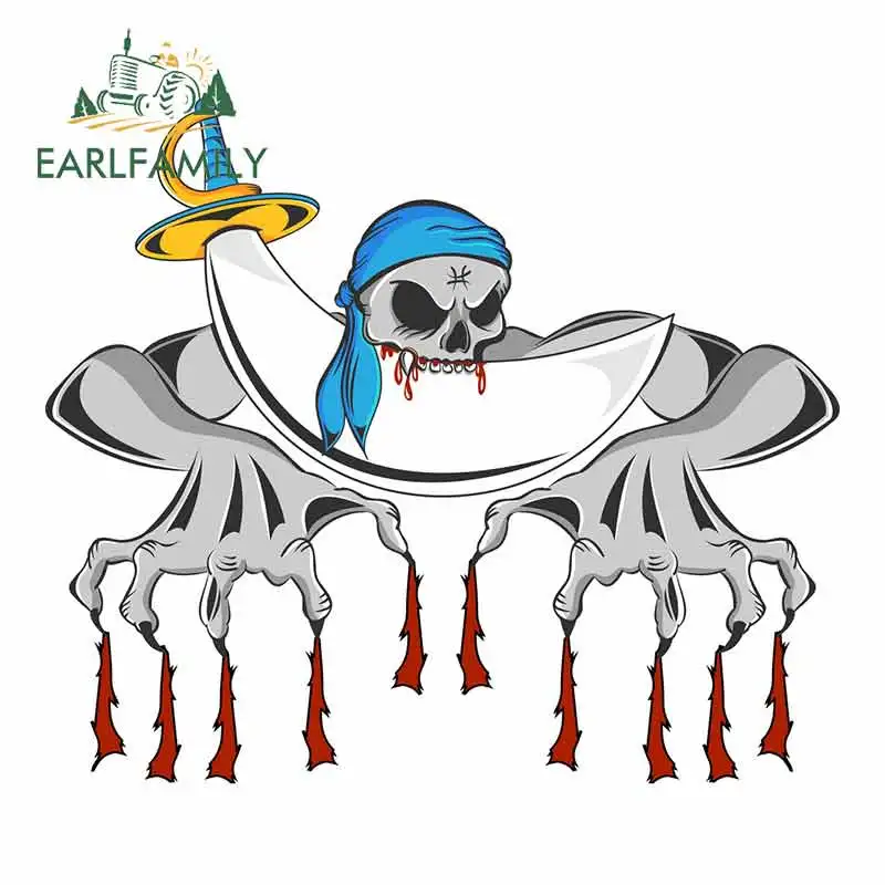 EARLFAMILY 13cm x 11.3cm Pirate Skull Car Decal Personality Creative Car Stickers Tear The Climbing Car Shape 3D Car Styling