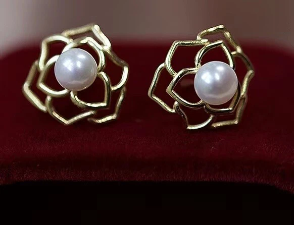 

Rose Flower 925 Silver Earrings Findings Mountings Settings Jewelry Parts Fittings for Pearls Coral Jade Agate Beads Stones