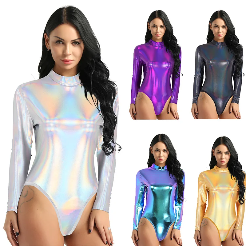 Women Clubwear Nightclub Party Costumes Leotard Bodysuit Shiny Metallic Gymnastic Pole Dance Body Suit Leotard Stage Performance