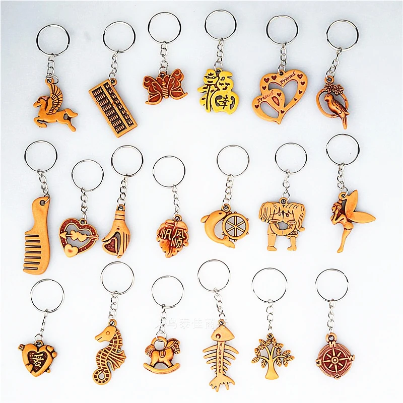 

100pieces keychain hanger 25mm keyrings wholesale gift promotion wood anchor rudder tree horse love gift key chain pendant