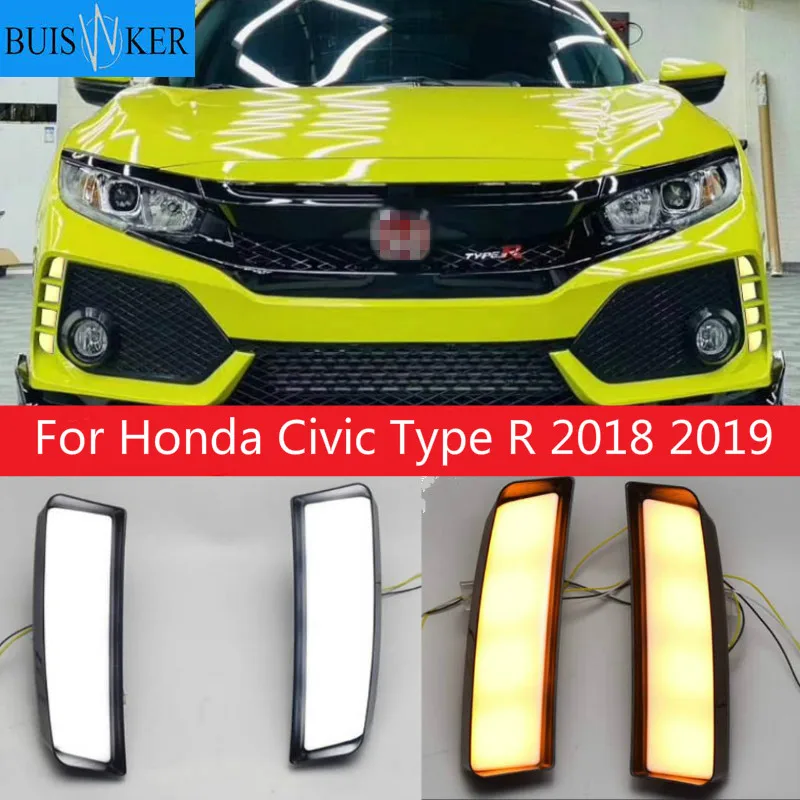 

2Pcs LED Daytime Running Lights Yellow Turn Signal Lamp ABS Waterproof DRL For Honda Civic Type R 2018 2019