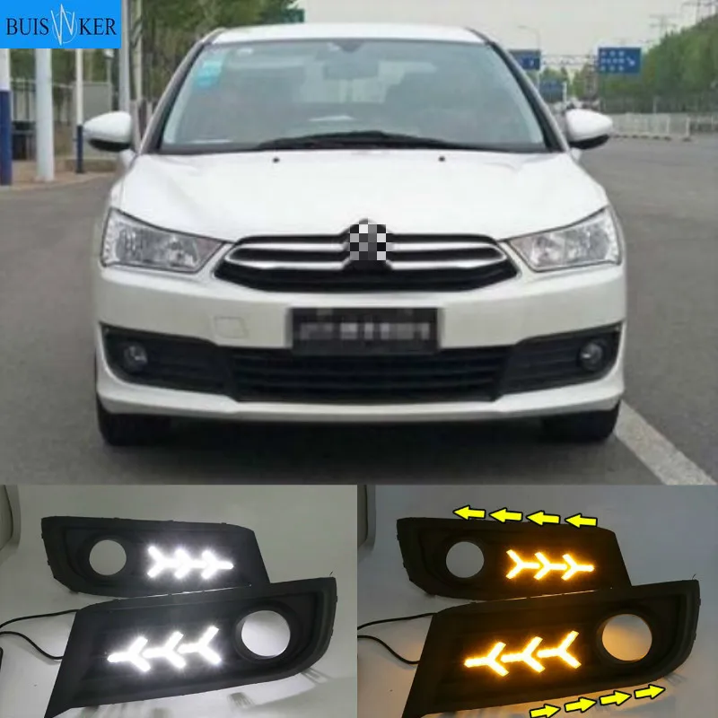 

LED DRL daytime running light+Front fog light For Citroen C-Quatre 2012-2018 with Dynamic moving yellow turn signal