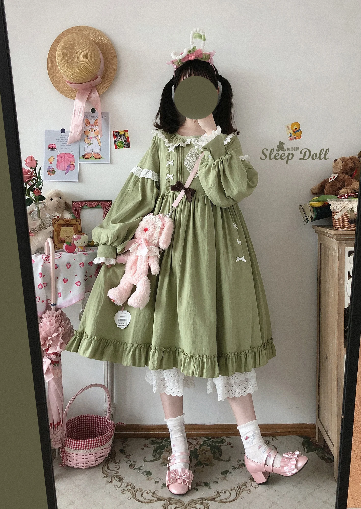 Principessa retrò carino girocollo stile pastorale ragazza morbida manica lunga colletto bambola abito in pizzo Kawaii ragazza gotica Lolita Op Loli