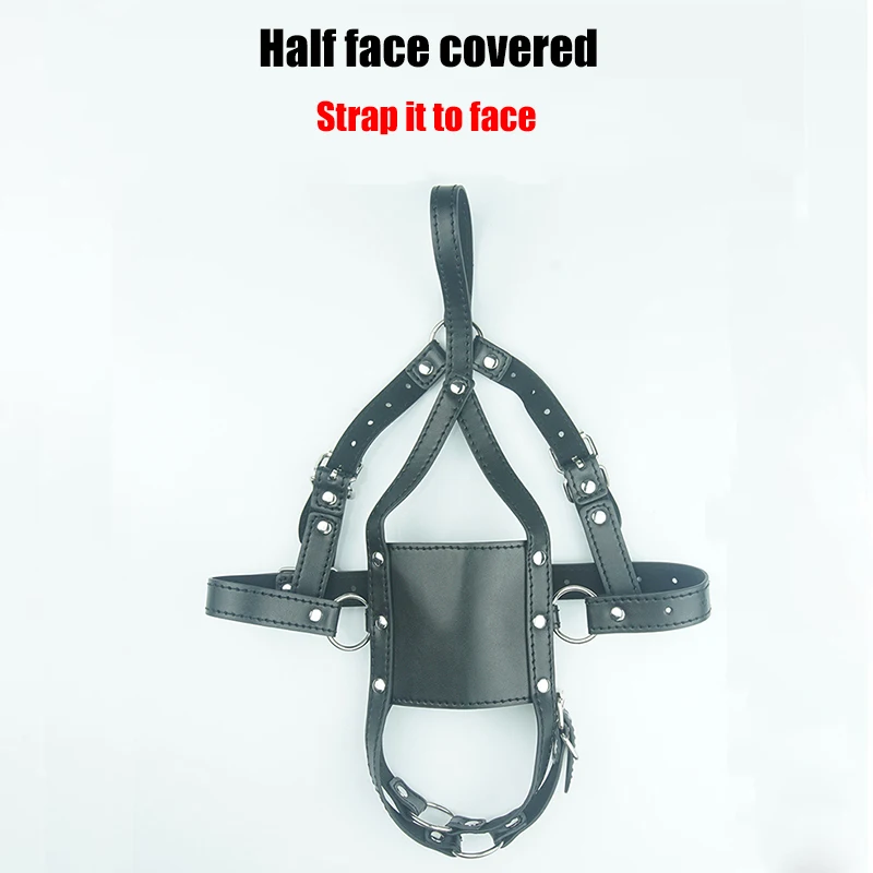 Leather Muzzle BDSM Covered Silicone Ball Gag,Open Mouth Head Harness Bondage,Sex Toys For Couples,Adult Games