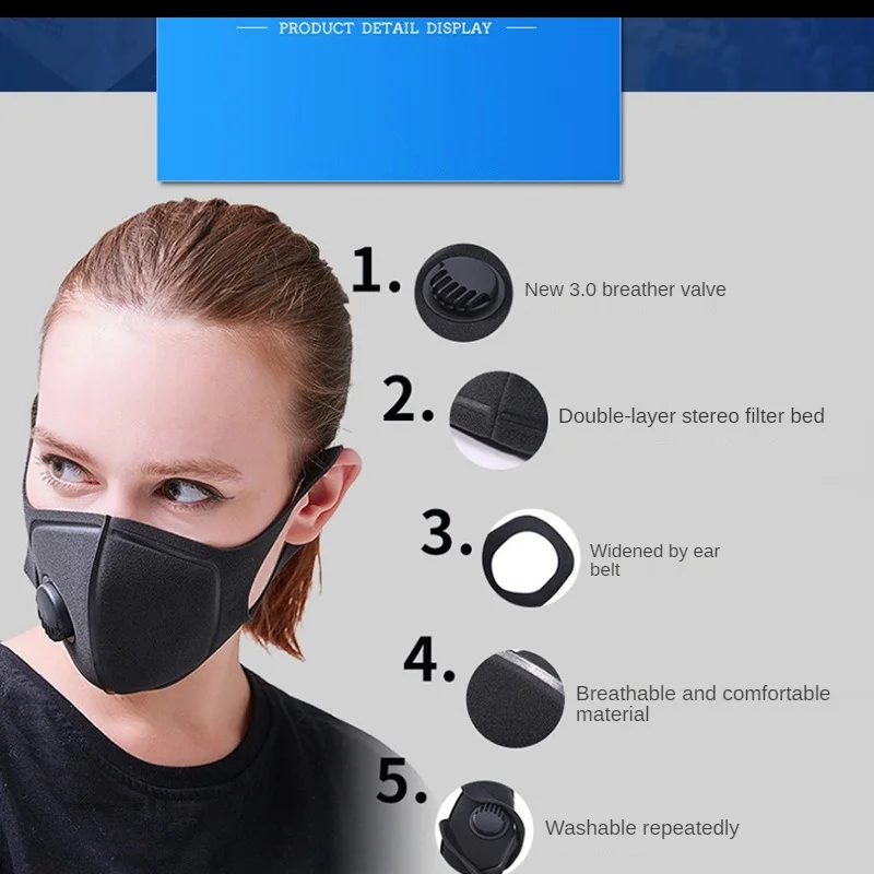 1/10pcs/Set Anti Dust Anti Air Pollution Mask Breath Valve Washable Reusable 3D Cover Face Earloop Breathable Mouth Mask Filter