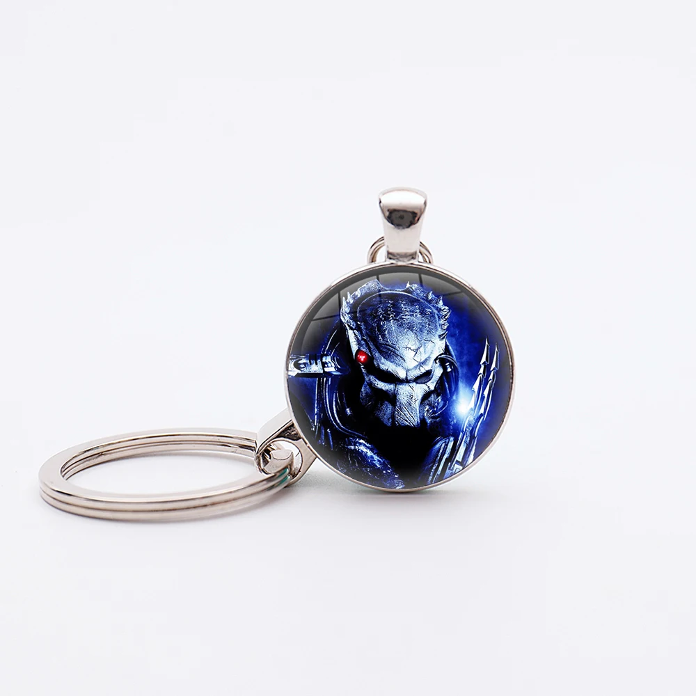 Hot Movies Aliens Vs Predator Pendants Keychains Handmade Glass Dome Cabochon Silver Plated Pendant Keyring Jewelry