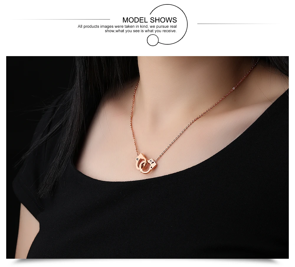Stainless Steel Zirconia Handcuffs Pendant Necklace For Women Girl Fahion Jewelry