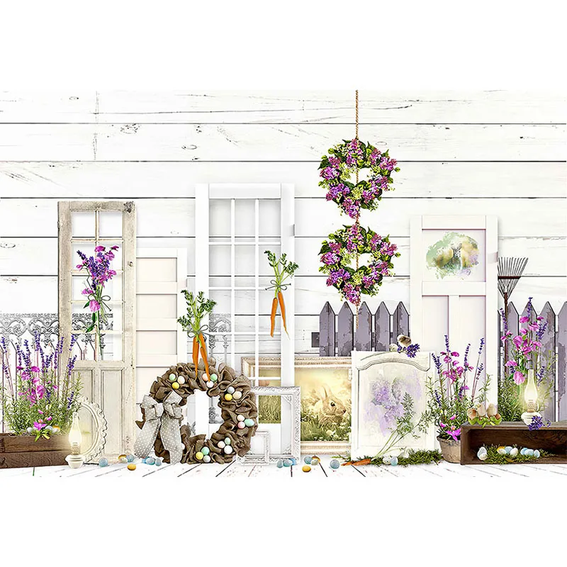 Avezano Spring Easter Photography Flower Wreath Wooden Wall Carrot Party Decor Background Backdrop For Photo Studio Photozone