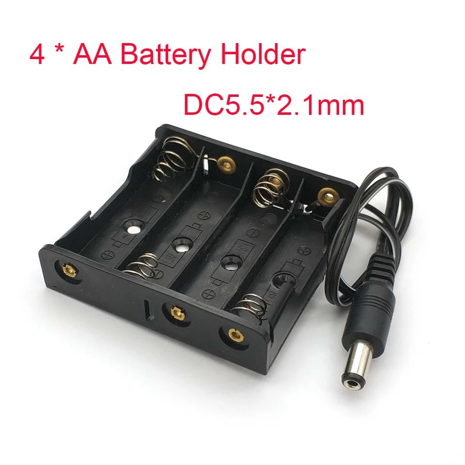 4 X 1.5V AA Battery Holder Plastic Case Storage Box with DC5.5 * 2.1mm Power Plug