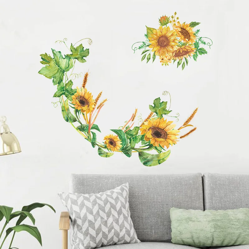 

Painted Sunflower Bouquet Leaves Wall Sticker Living Room Decoration Wallpaper Bedroom Flowers Decor For Home Beautify Decals