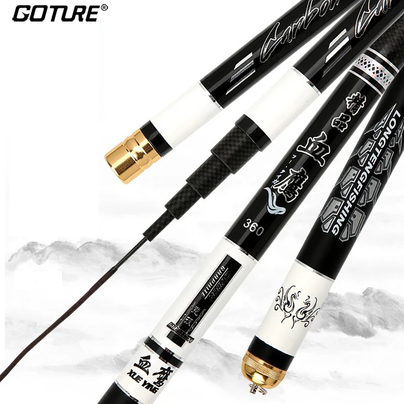 Goture Super Hard 1/9 Power Telescopic Fishing Rod Carbon Fiber Stream Fishing Rods Carp Feeder Rod Hand Pole for Freshwater