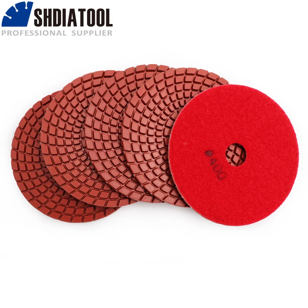 SHDIATOOL 4นิ้ว5Pcs #400 Professional เพชรแผ่นขัดแบบยืดหยุ่นบดแผ่นดิสก์สำหรับหินแกรนิตหินอ่อนเซรามิค