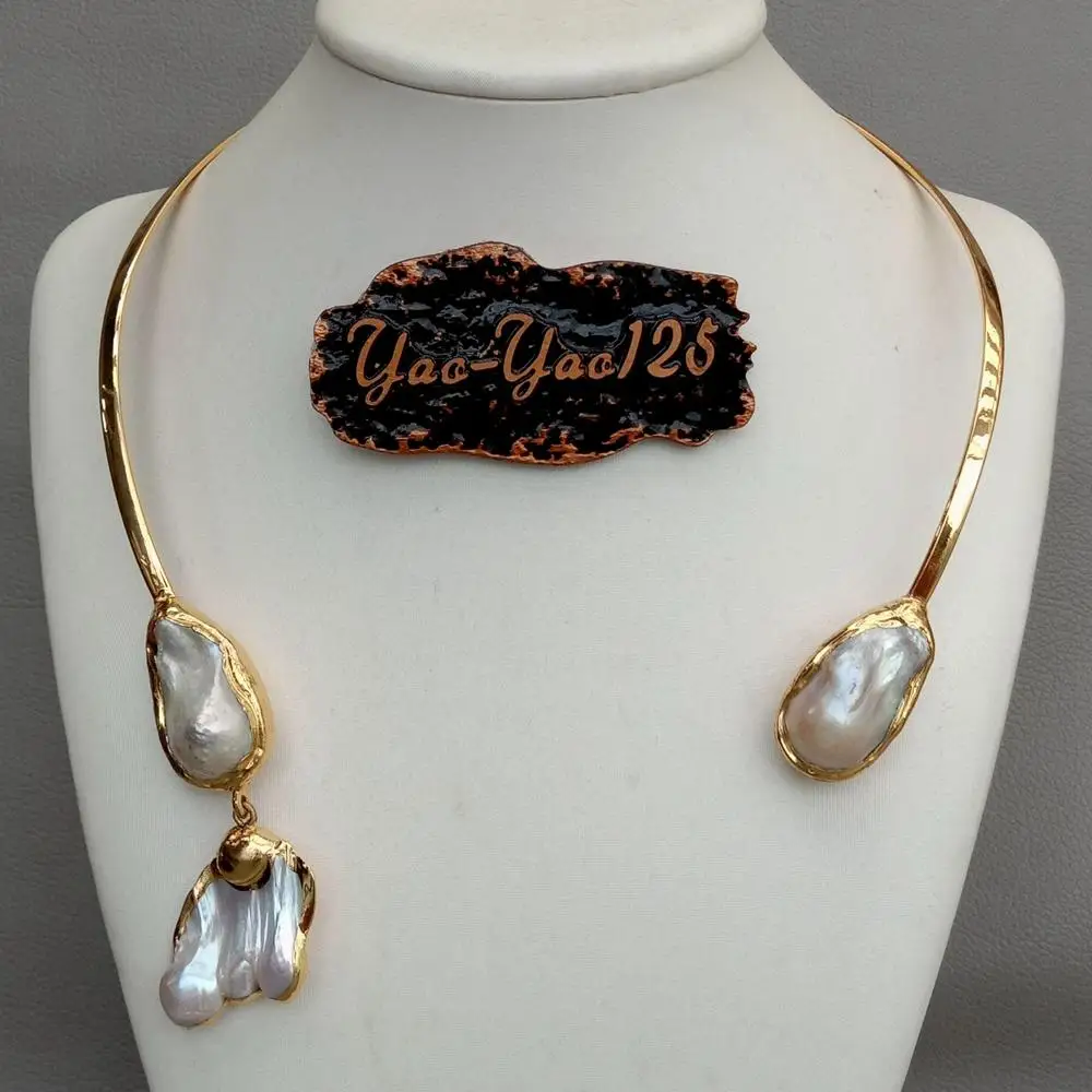 White Keshi Pearl 18 K Yellow Gold Plated Choker Necklace