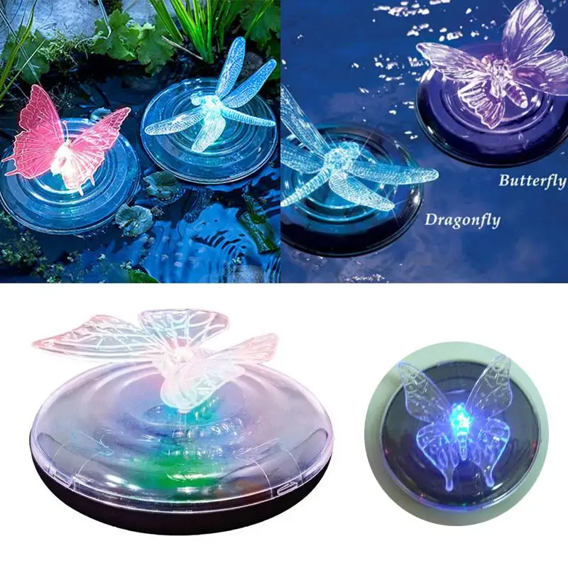 

LED Outdoor Lights Path Lamp Solar Pond Light Floating New Dragonfly Motion Sensor Gift Colorful Butterfly Heads Garden Decor