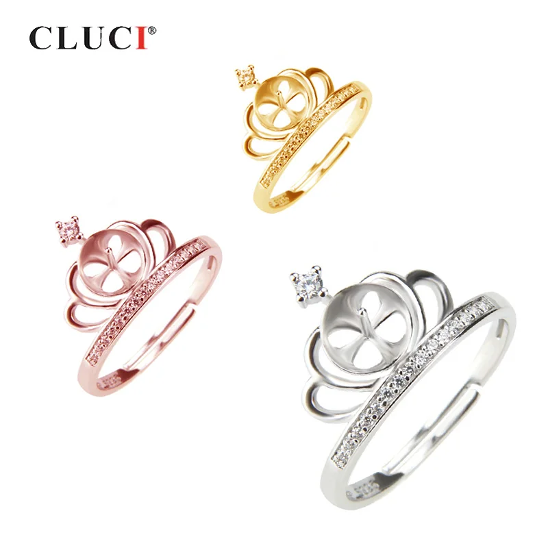 CLUCI Classic Silver 925 Women Wedding Crown Shaped Ring Romantic Rose Gold Zircon Open Ring Gift Jewelry SR2026SB