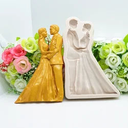 Happy Wedding Couples Lace Silicone Mold Kitchen Baking Decoration Tool Resin DIY Cake Chocolate Dessert Candy Fondant Moulds