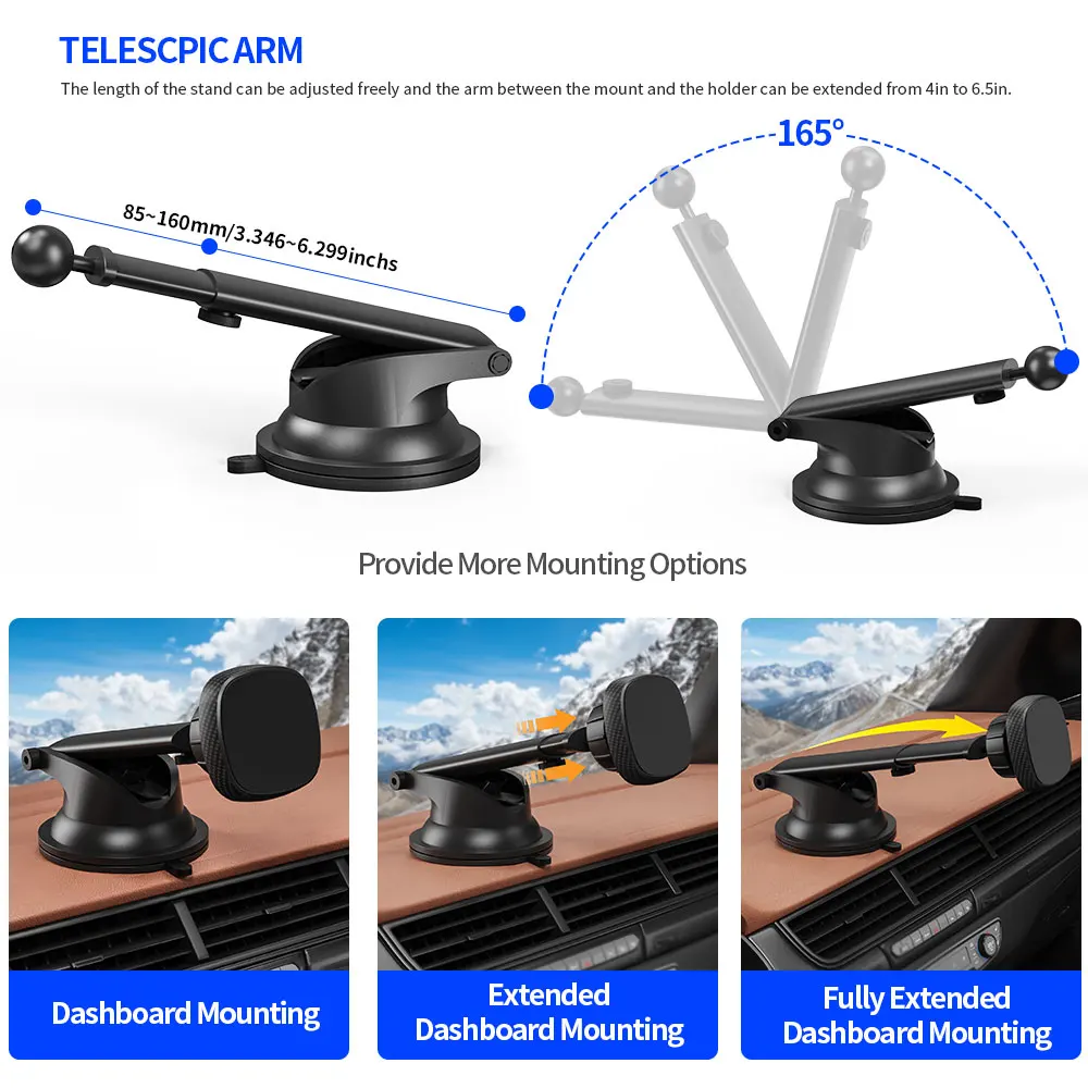 Magnetic Car Phone Holder for Dashboard & Windscreen 6 Strong Magnets Suction Cup Phone Car Mount for iPhone 14 Samsung Huawei
