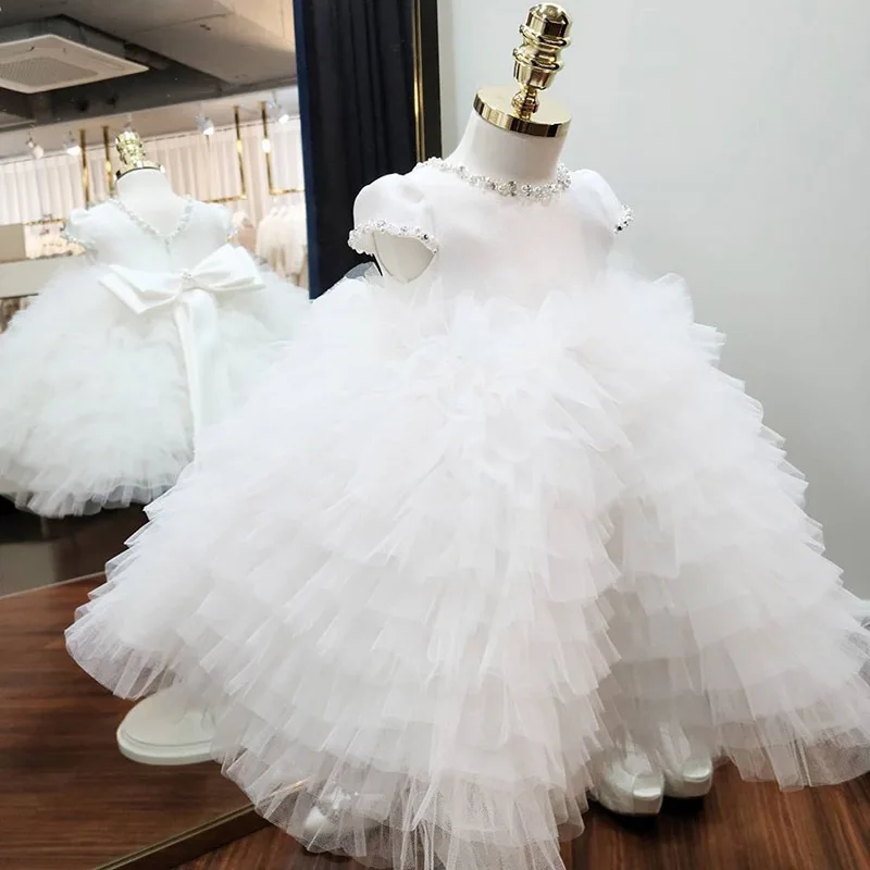 Baby Girls White Lace Princess Tutu Dress Kids Infant Layered Tulle Dress Ball Gown Children Birthday Party Christmas Dresses