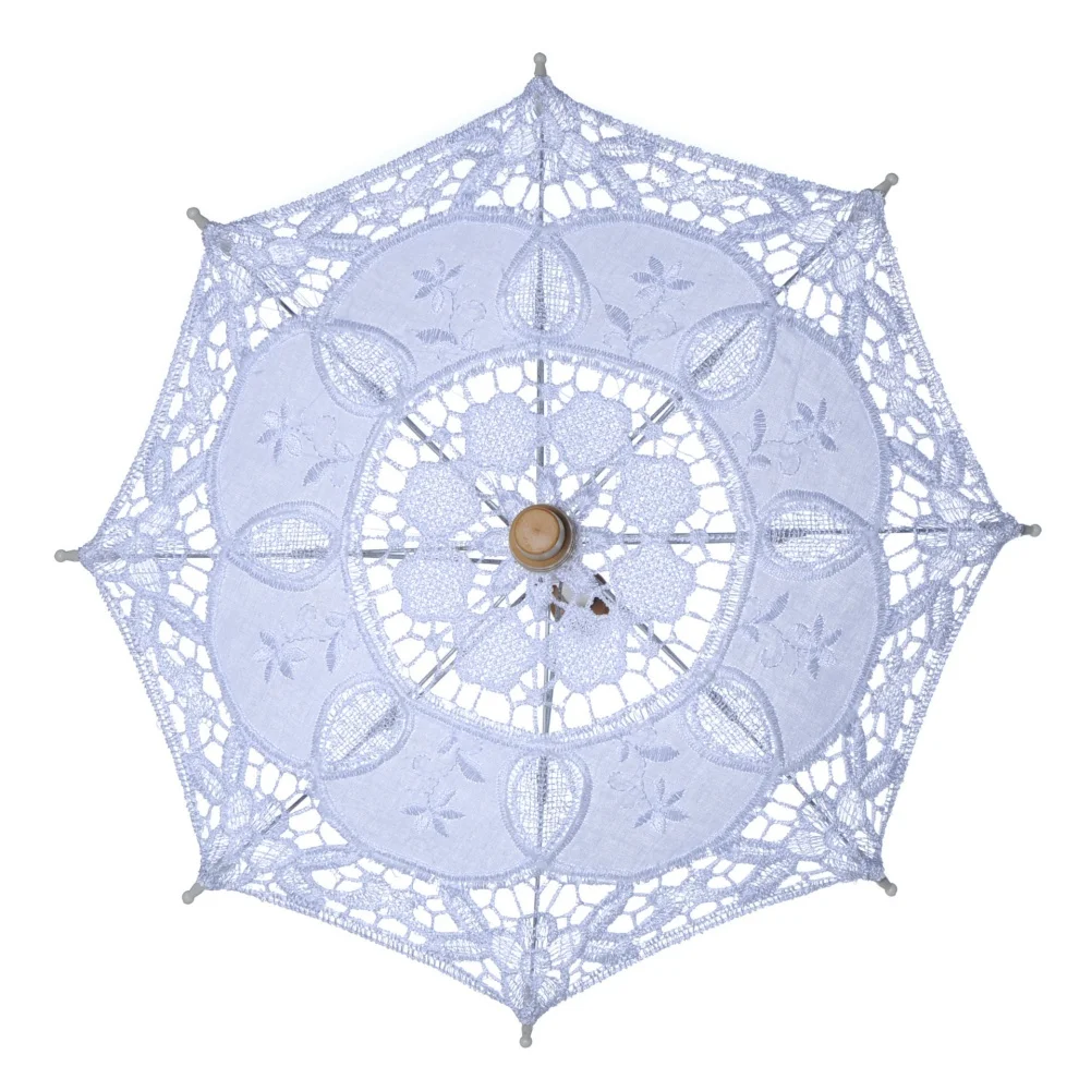 Sun Umbrella Cotton Embroidery Bridal Umbrella White Ivory Battenburg Lace Parasol Umbrella Decorative Umbrella for Wedding