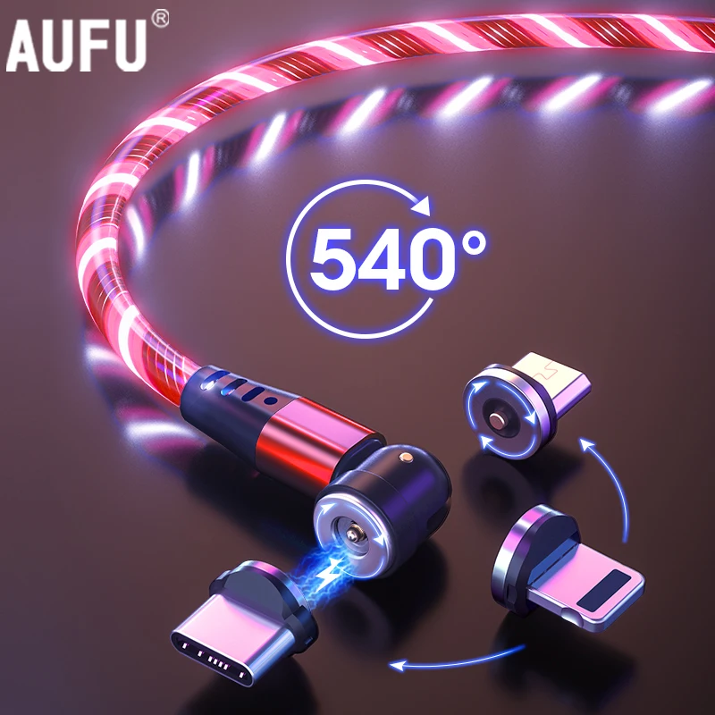 

LED Flowing Light Charging Magnetic USB Cord Glow Type C Cable Magnetic Cable Micro Charger Cable for iPhone Huawei Samsung