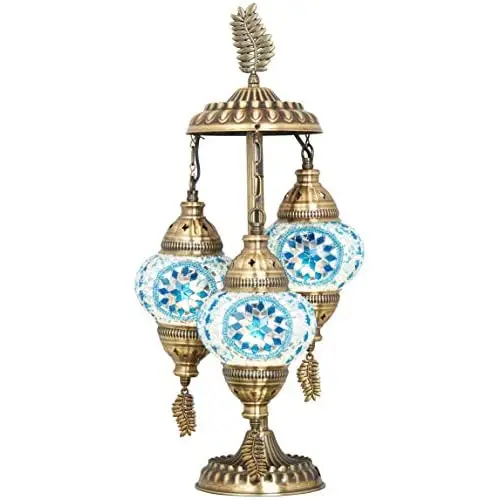 LaModaHome 2020 Stunning 3 Globe English Moroccan Bohemian Table Desk Bedside Night Lamp Light Lampshade with North American Plu