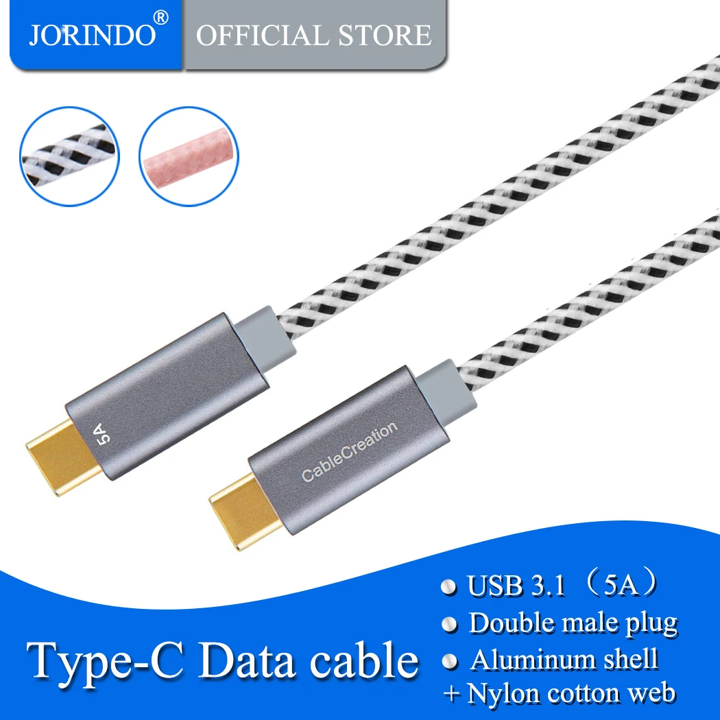 JORINDO USB Type C Cable (5A),USB-C to USB-C Cord, Support 100W Power Delivery, Compatible MacBook Pro Charge Cable,Cotton web