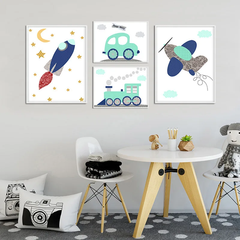 

Airplane Vehicle Car Nursery Poster Simple Print Wall Art Canvas Spaceship Picture Painting Nordic Kids Boy Bedroom Decoration