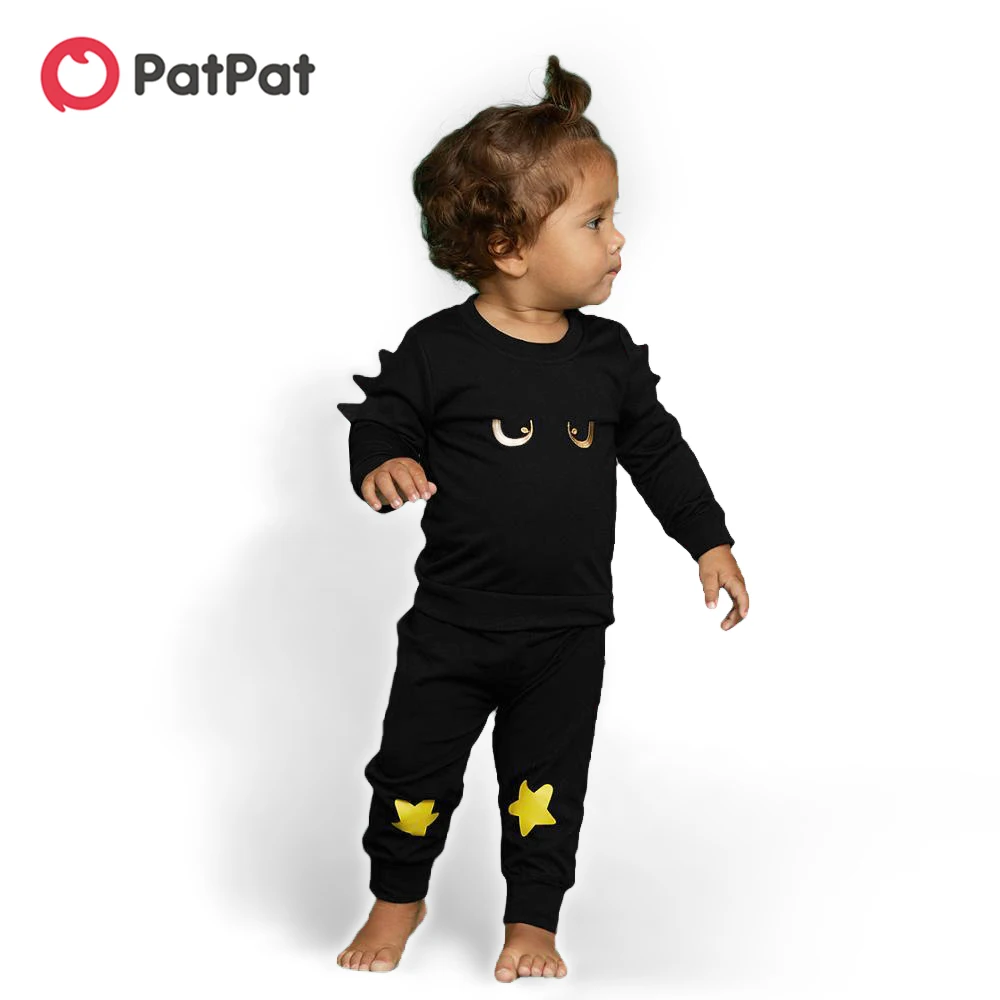 

PatPat 2020 New Spring and Autumn Baby Toddler Stylish Eye Embroidery Solid Dino Decor Pullover for Kids Boy Sweatshirts Clothes