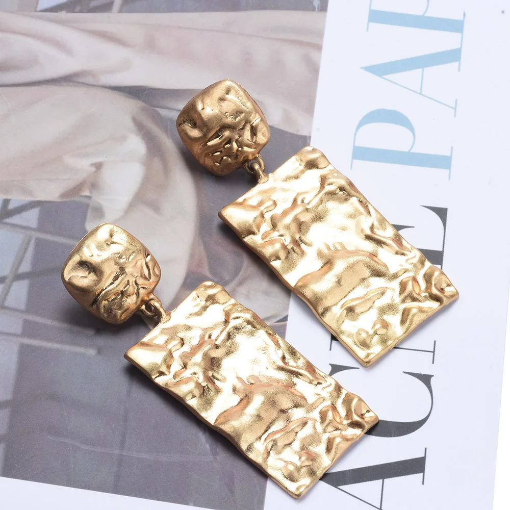2025 New Golden Geometric Square Metal Dangle Earrings Women Indian African Statement Hip Hop Punk Large Earrings Jewelry image 3