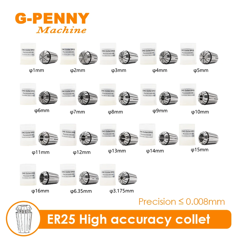 Spindle Collet 1pcs ER25 spring collet chuck High accuracy 0.008mm 1~16,1/4,1/8 CNC Milling Lathe Tool spindle motor