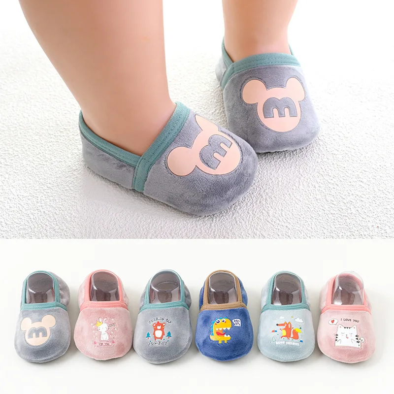 

Cute Plus Velvet Thickening Baby Girls Boys Cartoon Non-slip Toddler Floor Socks Animal Pattern First Walker Shoes for Newborns