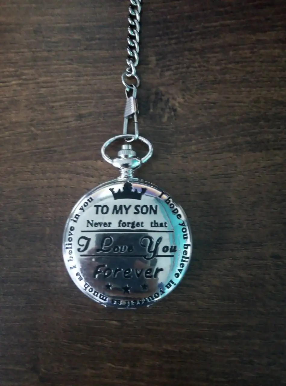 Reloj de bolsillo con colgante "To My Son I Love You" Serie reloj de bolsillo Retro con números romanos y cadena de cuarzo Unisex, bonito regalo, 8966