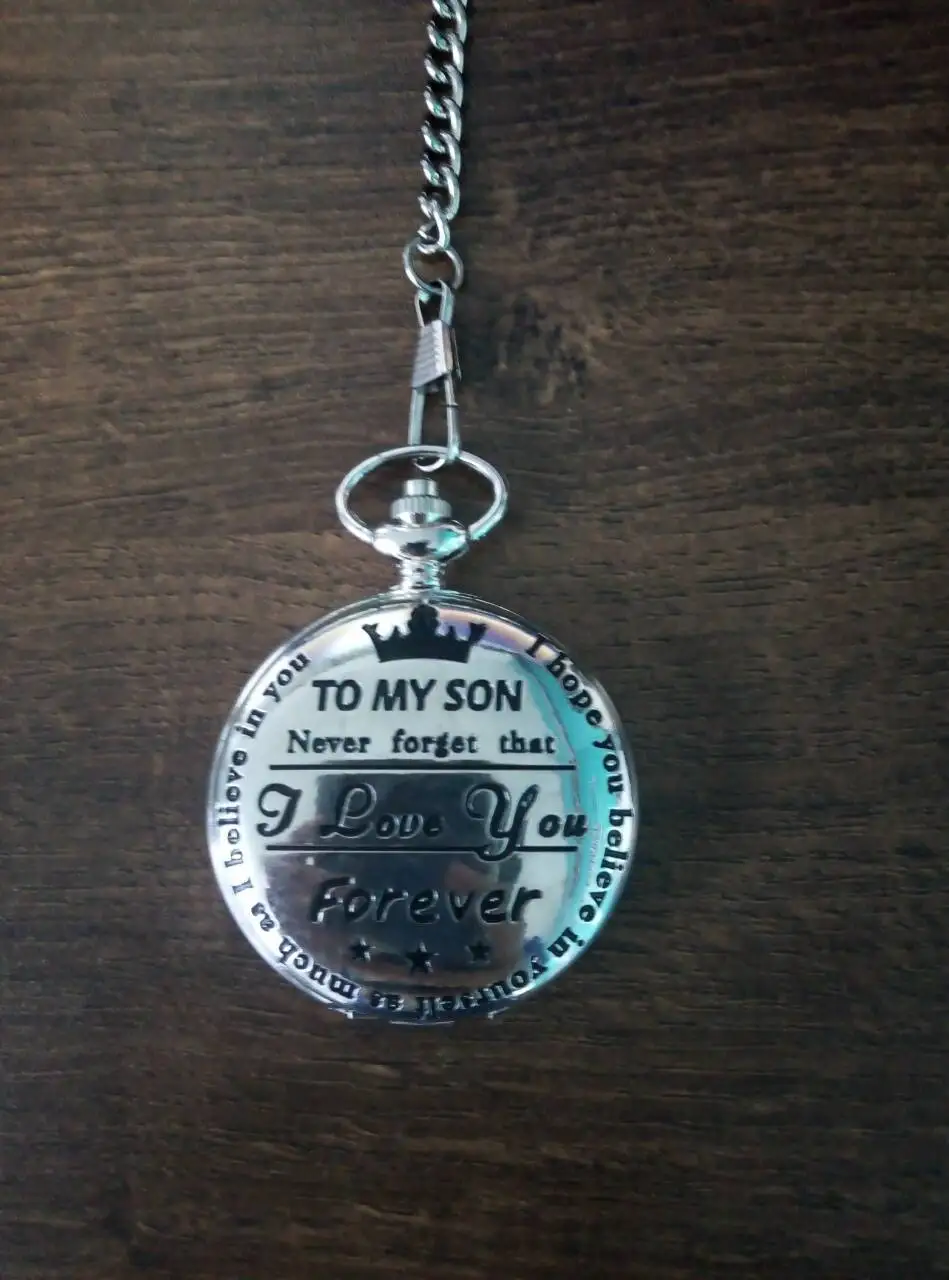 Montre de poche rétro unisexe, pendentif de série «To My Son I Love You», chiffres romains avec chaîne, Quartz, joli cadeau, 8966