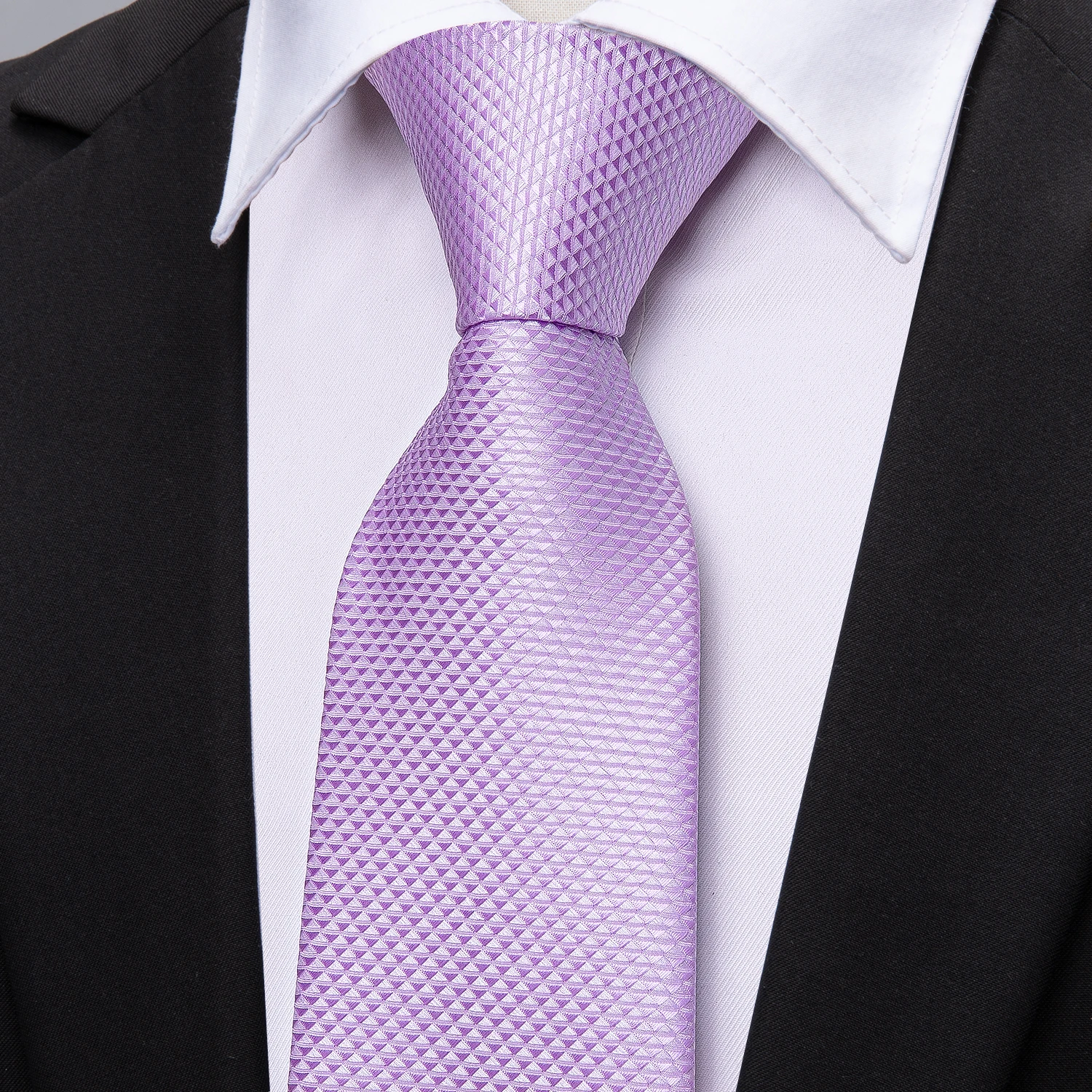 Fashion Purple Geometric Men Tie 8.5cm Silk Jacquard Woven Necktie Wedding Business Handkerchief Cufflink Tie Barry.Wang FA-5308